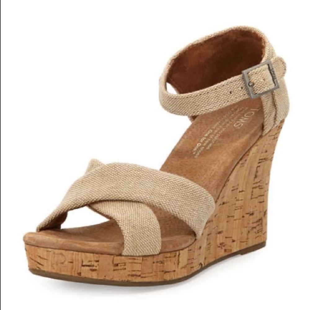 Toms Canvas Cork Wedge Sandals